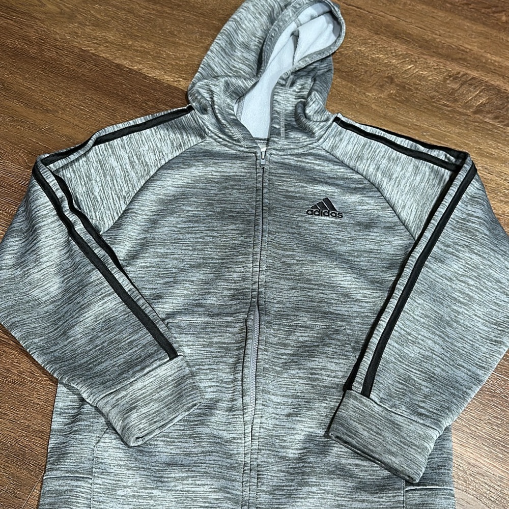 Adidas Heather Gray Hoodie with Black Stripes